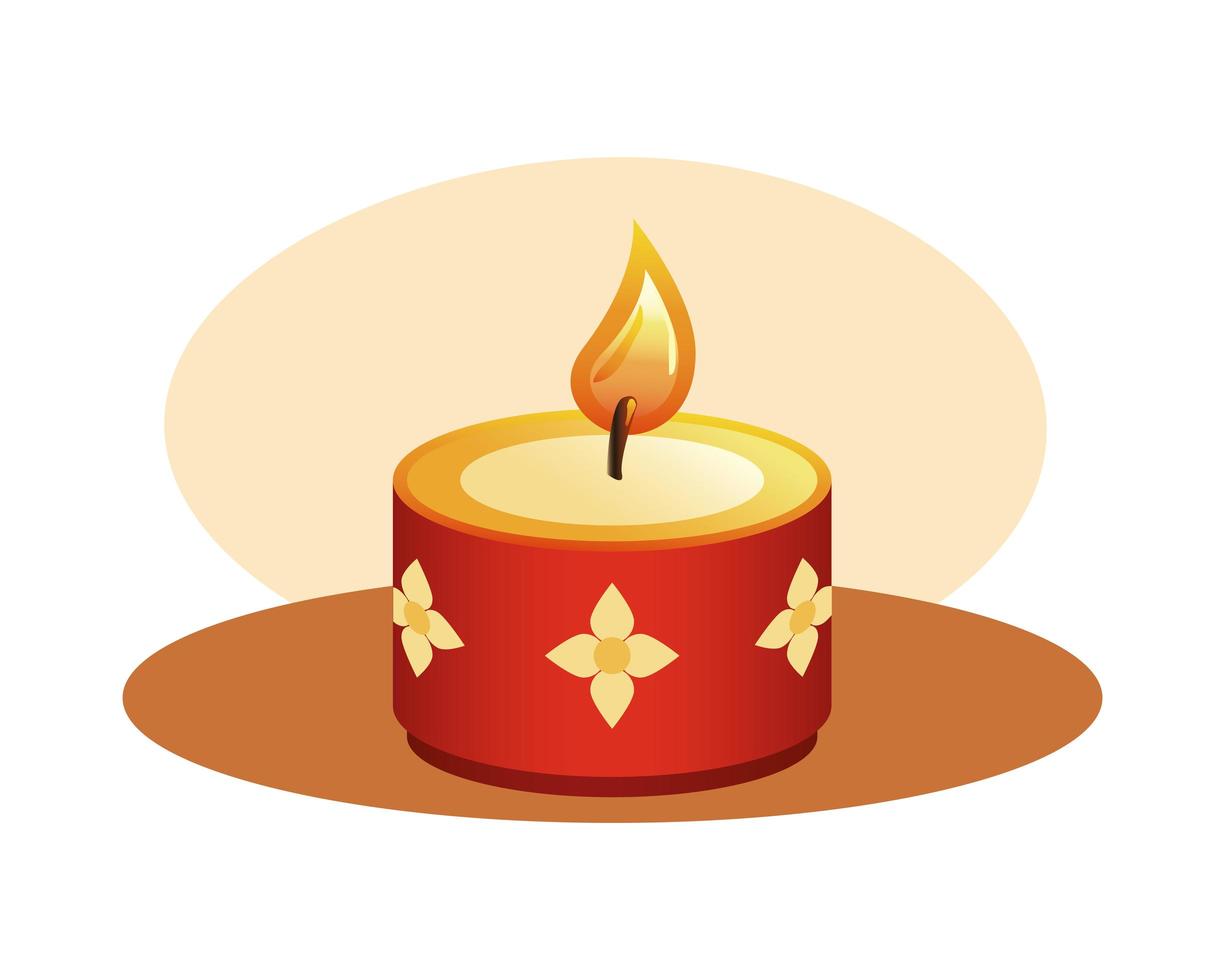 red hindu candle with golden flowers vector