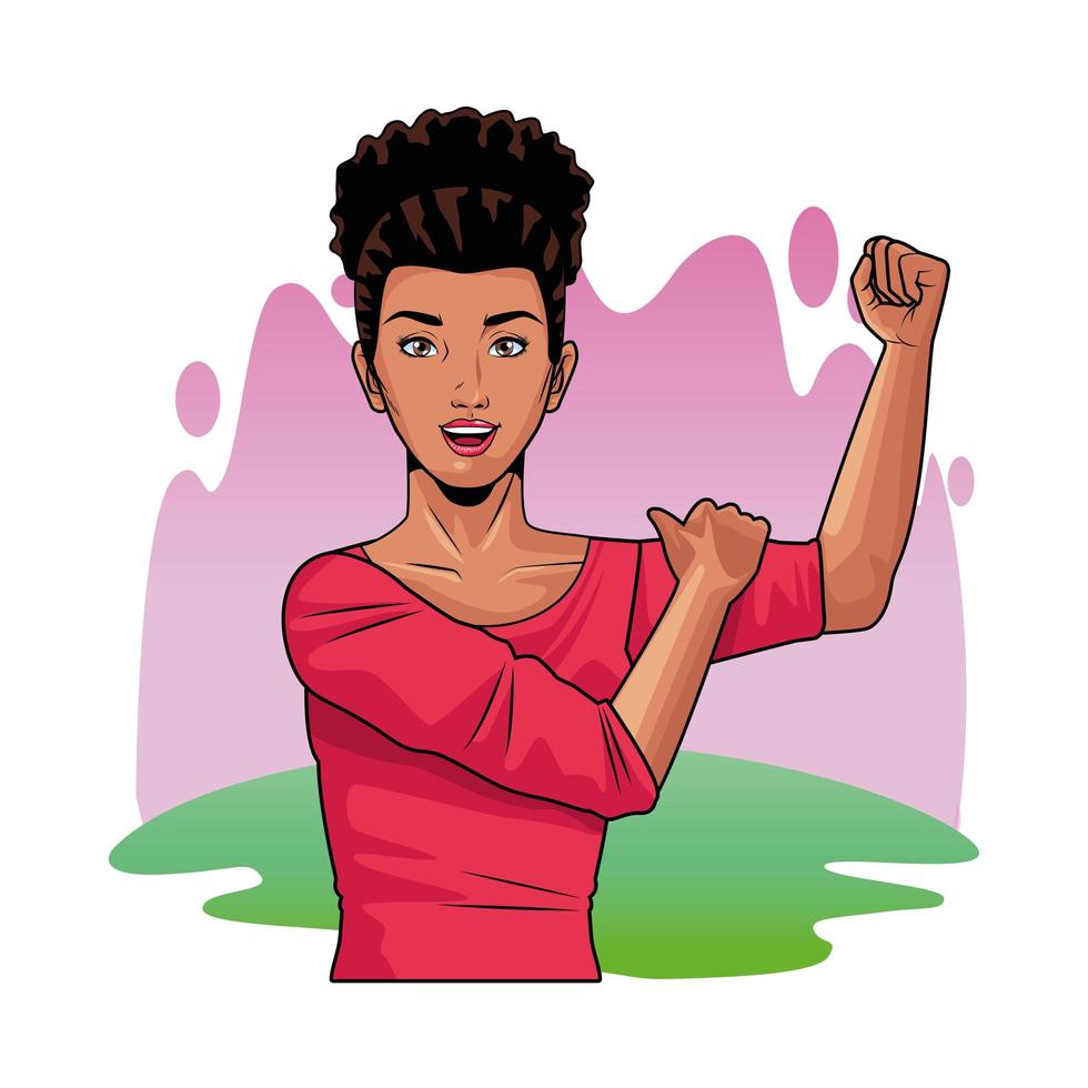 young black woman showing strong arm, pop art style vector