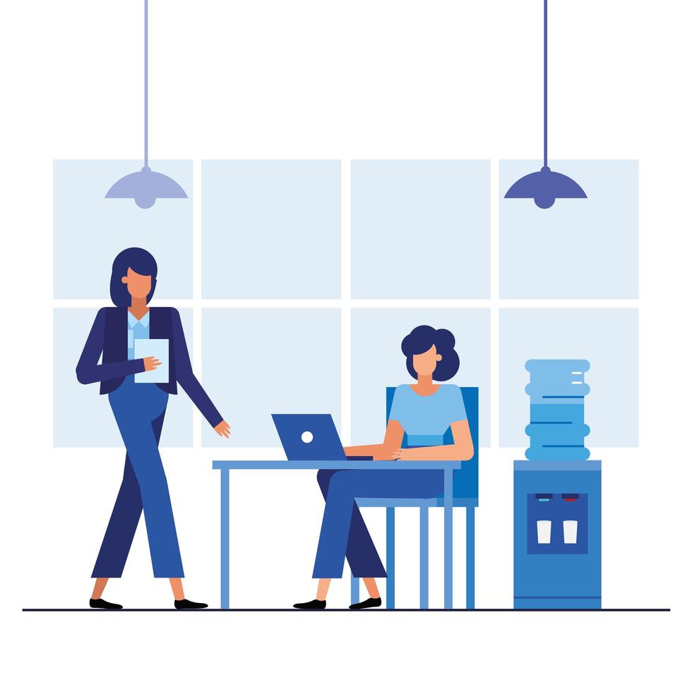 Flat design women working in the office vector