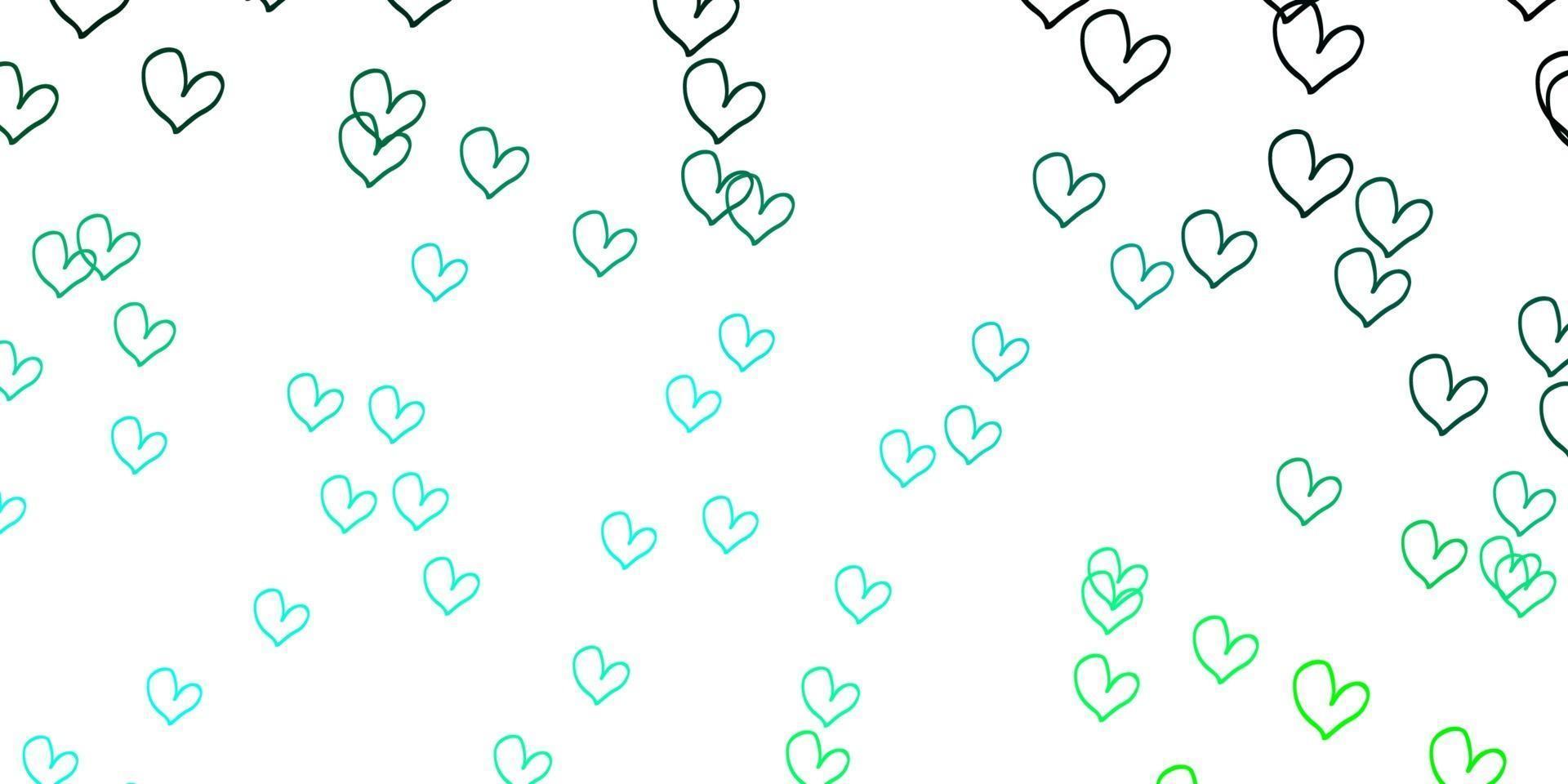 Light Green vector pattern with colorful hearts.
