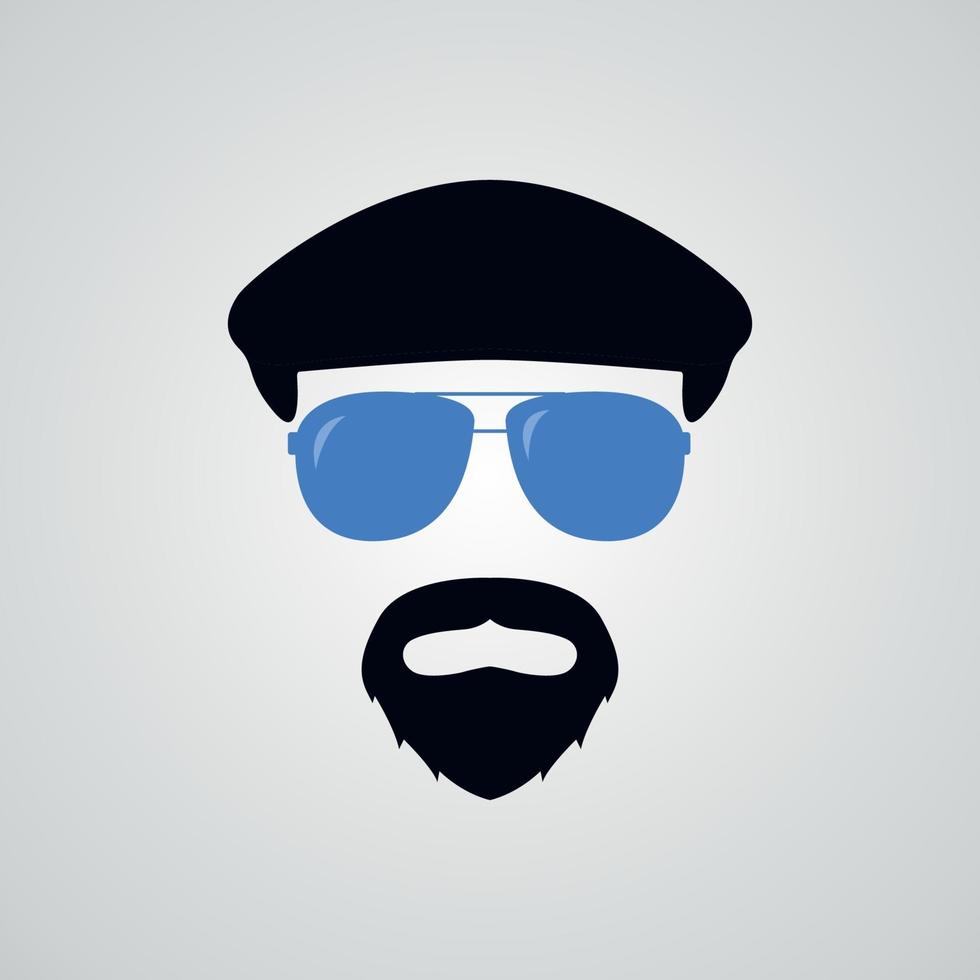 retrato de hombre con gorra de hiedra y gafas de sol azules. vector