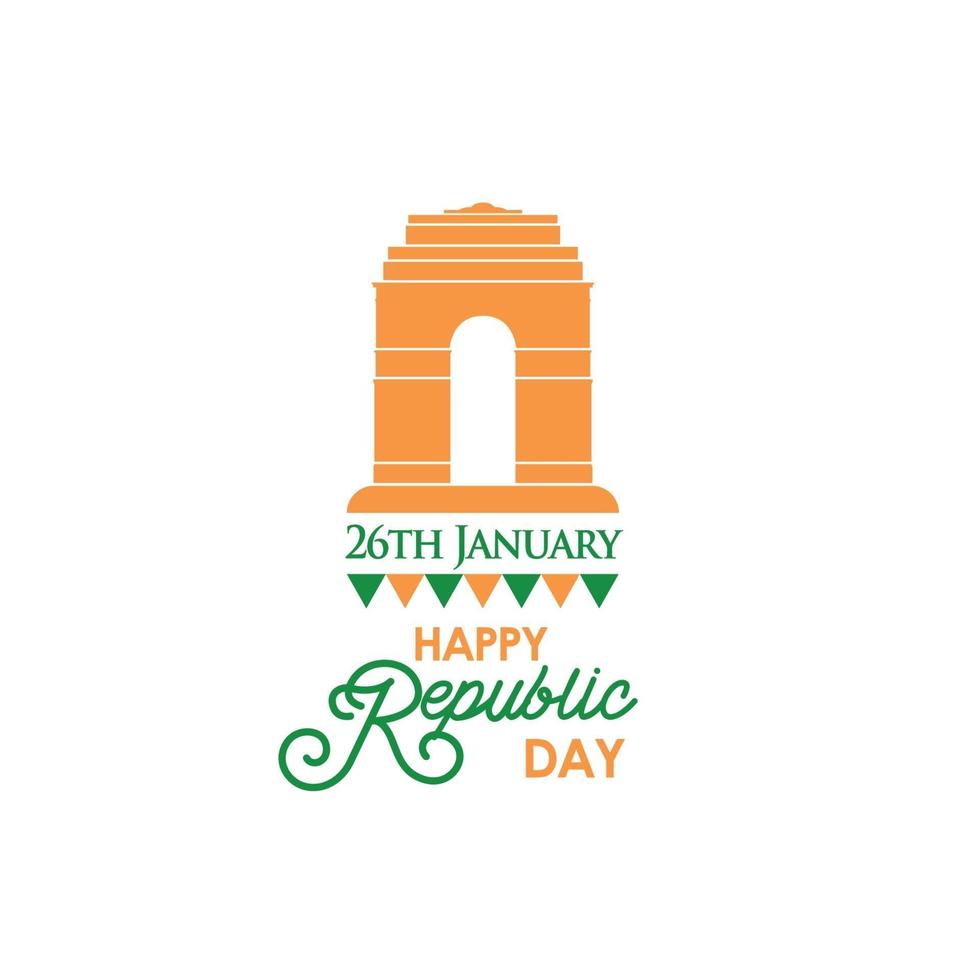 Happy Indian Republic day banner with text 26 January and Indian Gate. vector