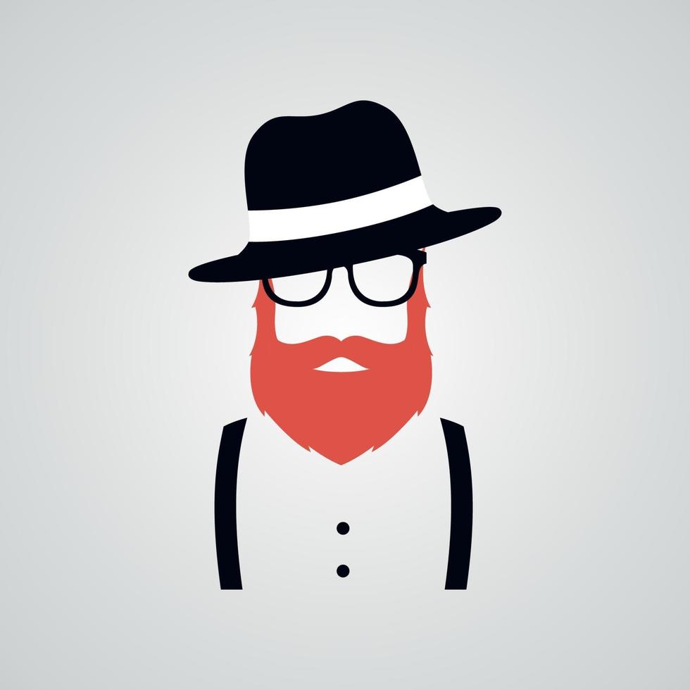 Vector portrait of bearded man wearing hat. Hipster avatar