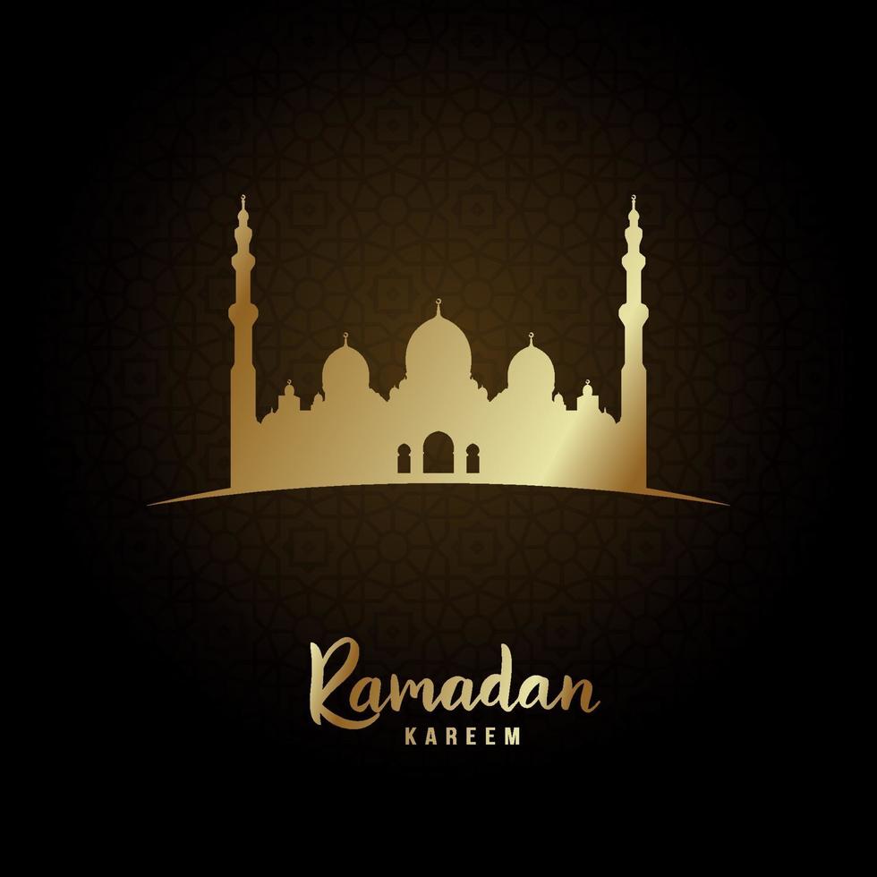 Islamic mosque and arabic pattern gold glow for Ramadan Kareem vector