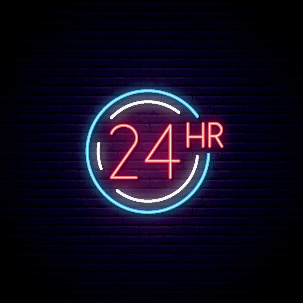 24 Hours neon sign vector