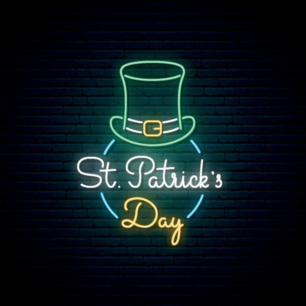 Happy Saint Patrick's Day neon sign hat vector