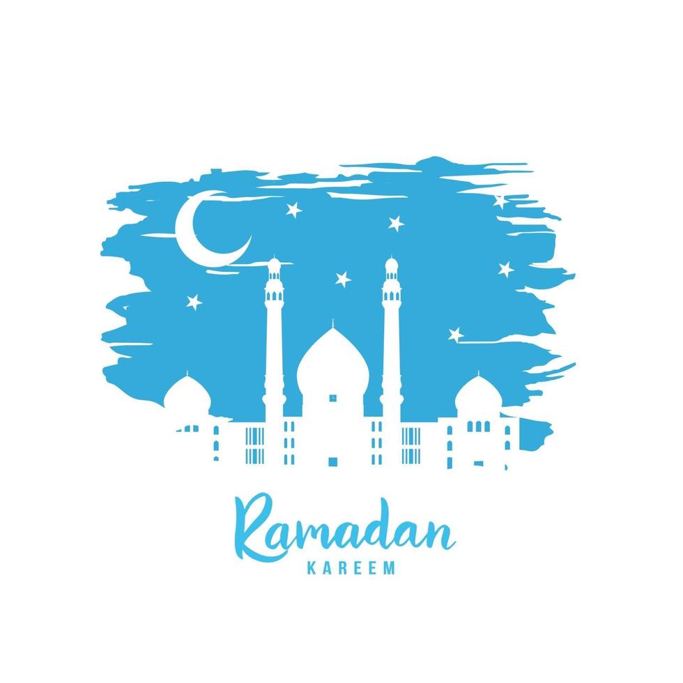 Ramadan Kareem. White Mosque on background of the starry sky. vector