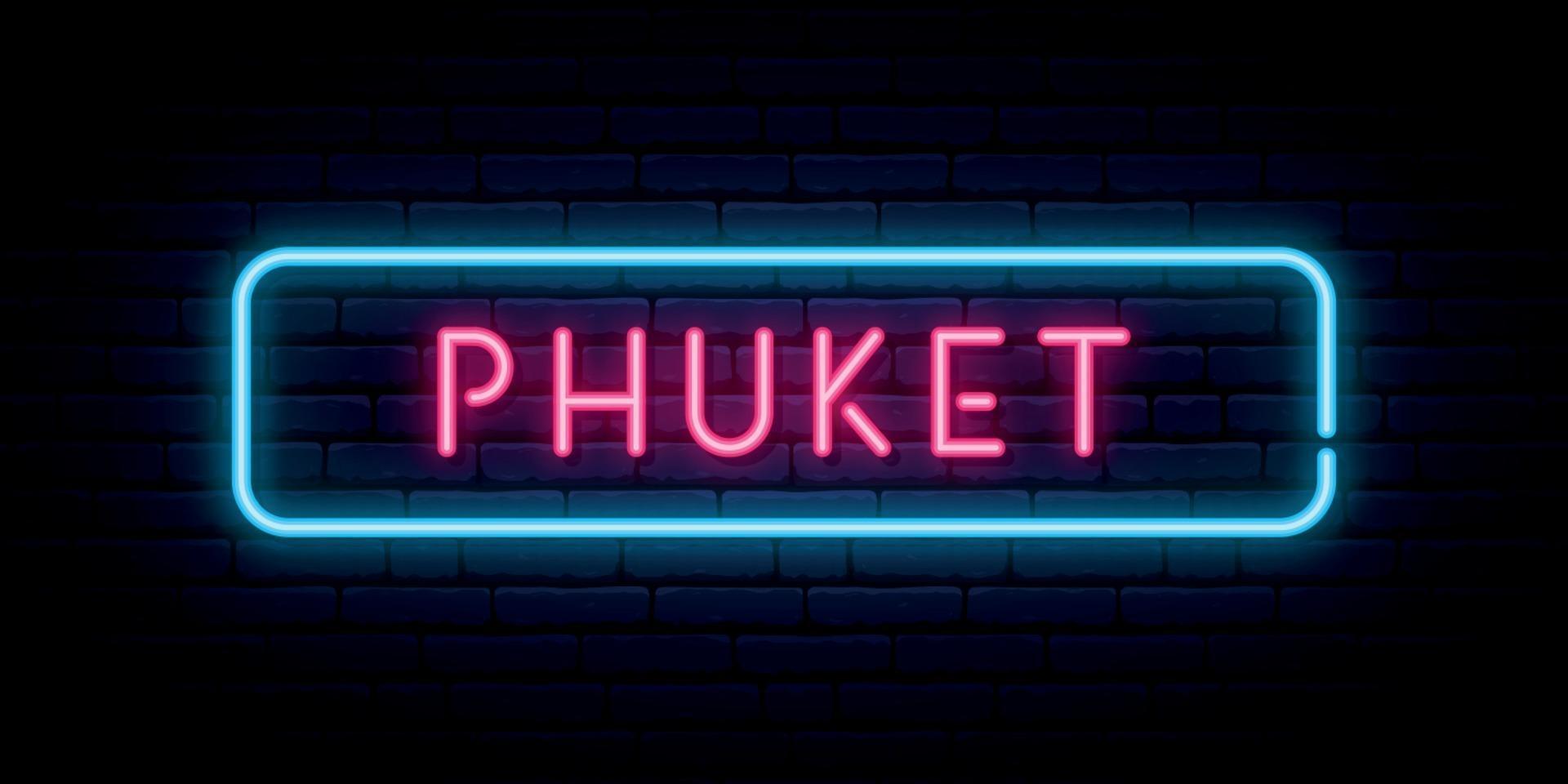 letrero de neón de phuket. letrero de luz brillante. vector