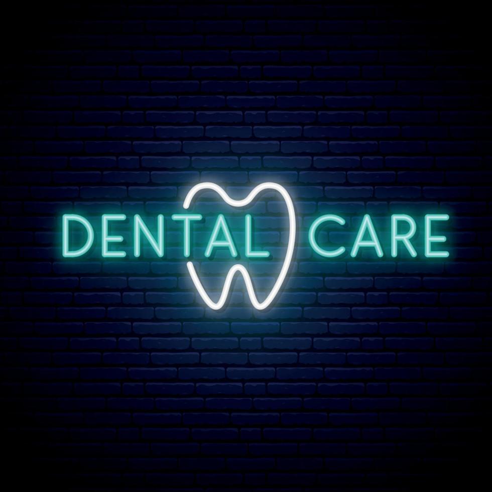 Dental Care neon signboard vector
