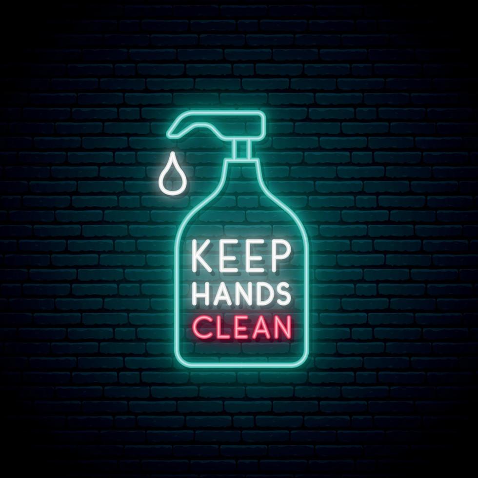 Keep your hands clean neon sign vector