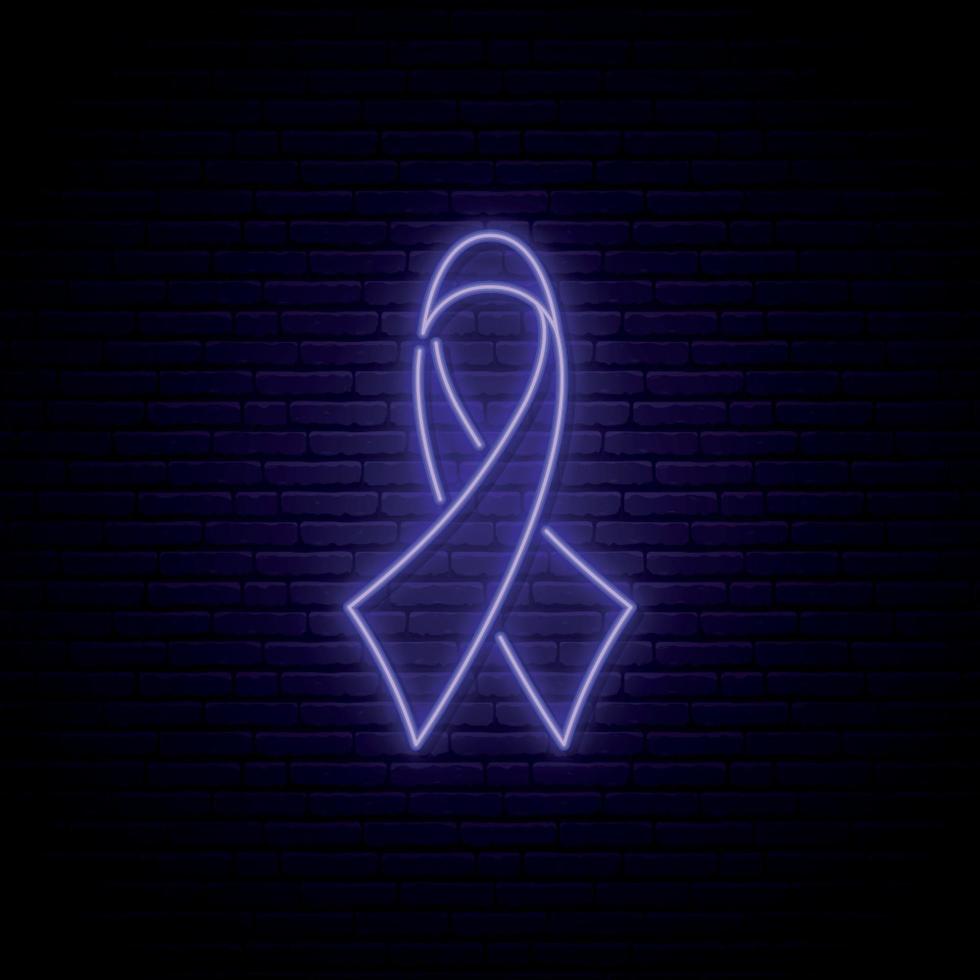 Purple ribbon neon sign. Violet awareness ribbon symbol of World Epilepsy Day. vector