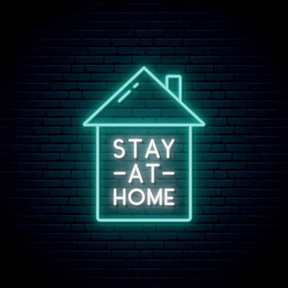 Stay at home neon signboard vector