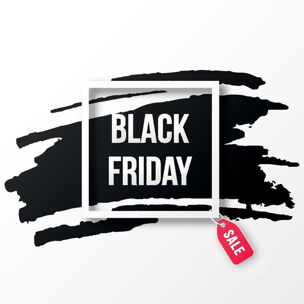 Cartel de venta de viernes negro con textura de marcador negro sobre fondo blanco con marco cuadrado. vector