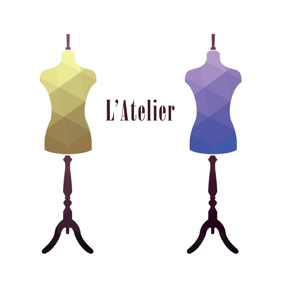 Vintage female tailor's mannequin. Fashion stand. Sewing tailor mannequin. vector