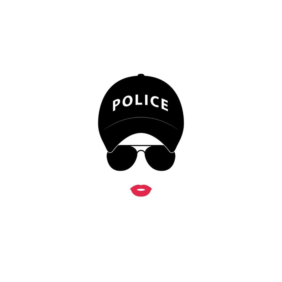 Policewoman silhouette in glasses and cap. Vector illustration.