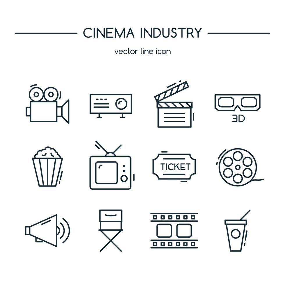 conjunto de líneas de iconos de la industria de televisión. ilustración vectorial. vector