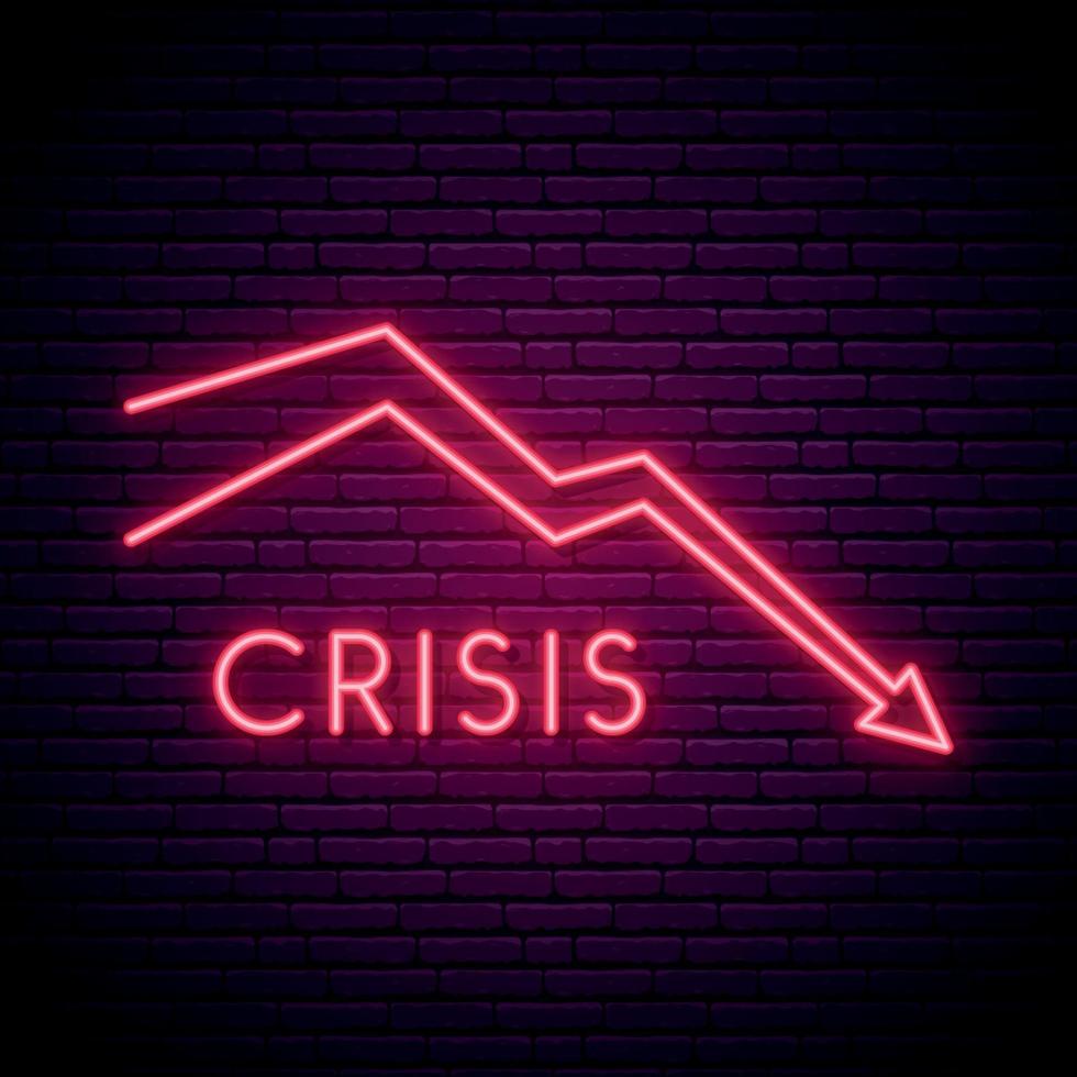 Red arrow neon sign. Simple economic crisis design in neon style. vector