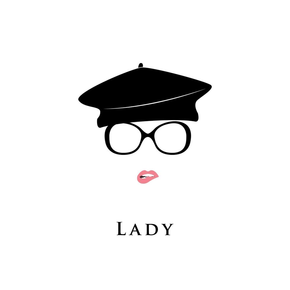 Girl in a beret and glasses biting her lips. French style. vector