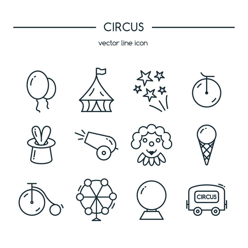 Circus icons line set. Vector illustration.