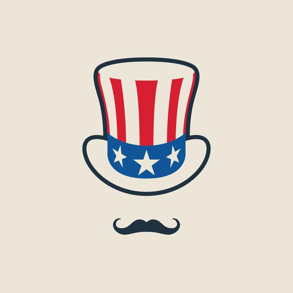 Uncle Sam's Symbol. Hat with mustache. Concept of American Freedom and liberty. vector
