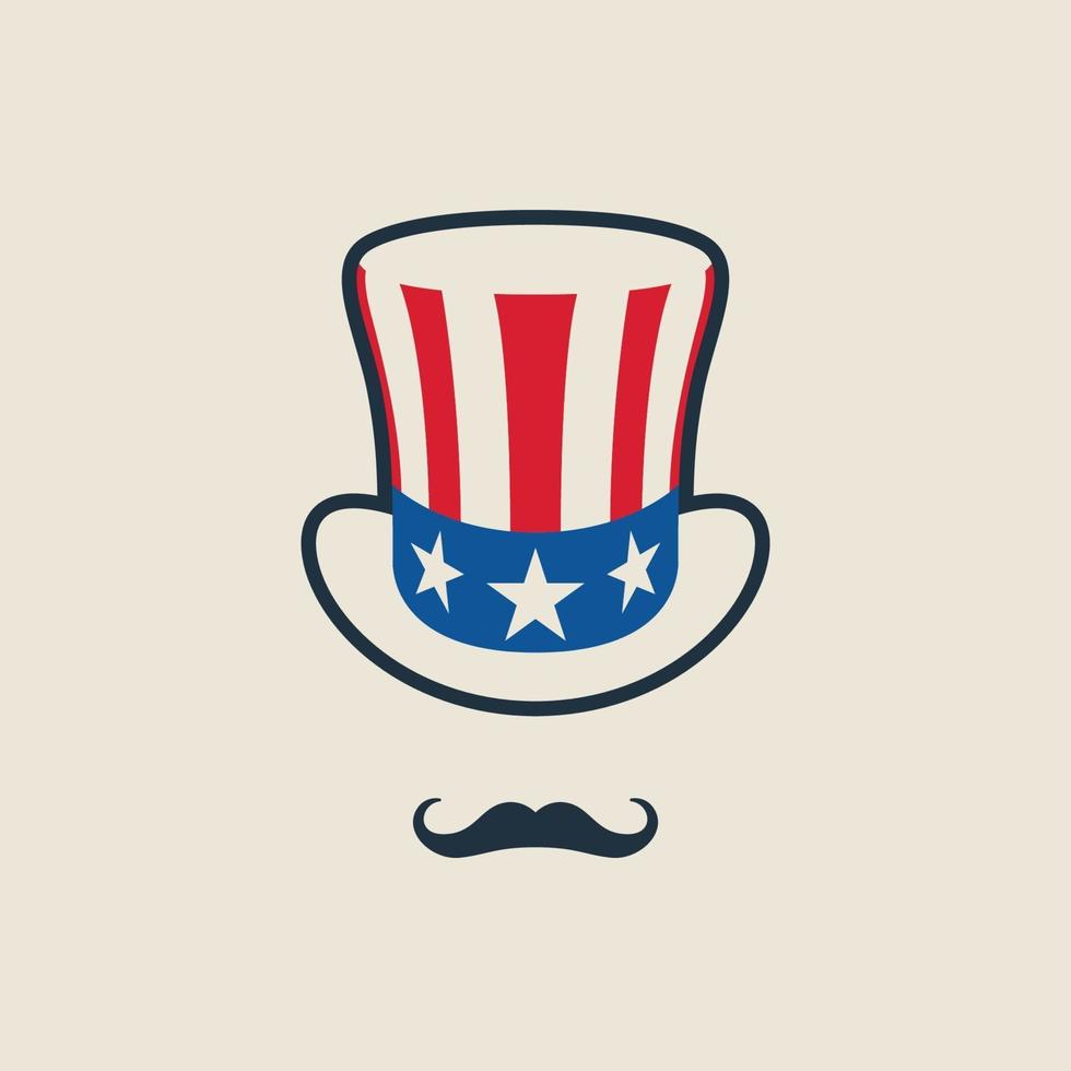 símbolo del tío sam. sombrero con bigote. concepto de libertad americana. vector