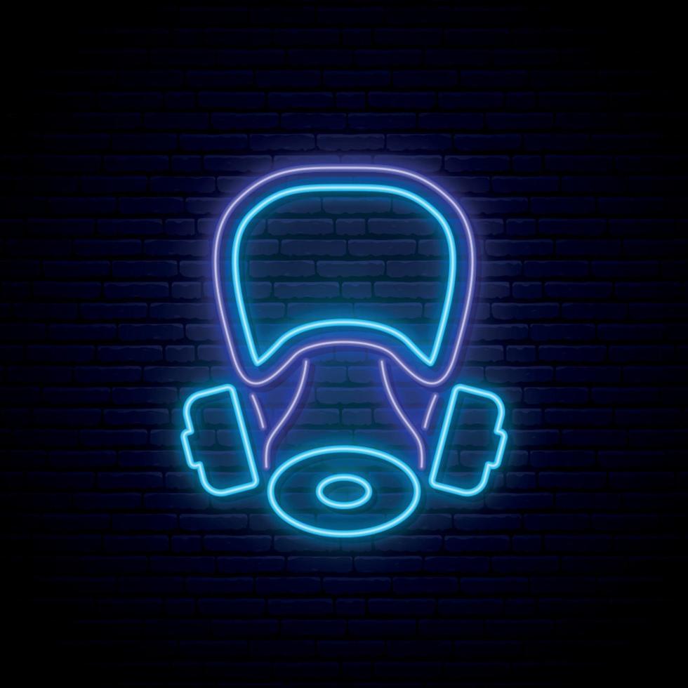 Neon gas mask sign. Protective respirator symbol in neon style. vector