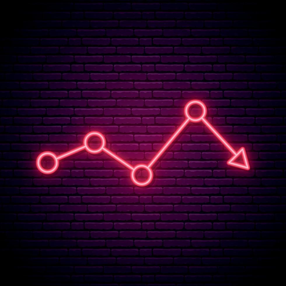 Red arrow neon sign. Abstract graph with down arrow in neon style. Economic crisis. vector