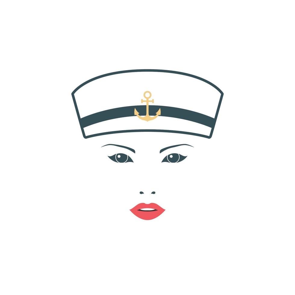 Girl sailor in white hat. Isolated on white background. vector