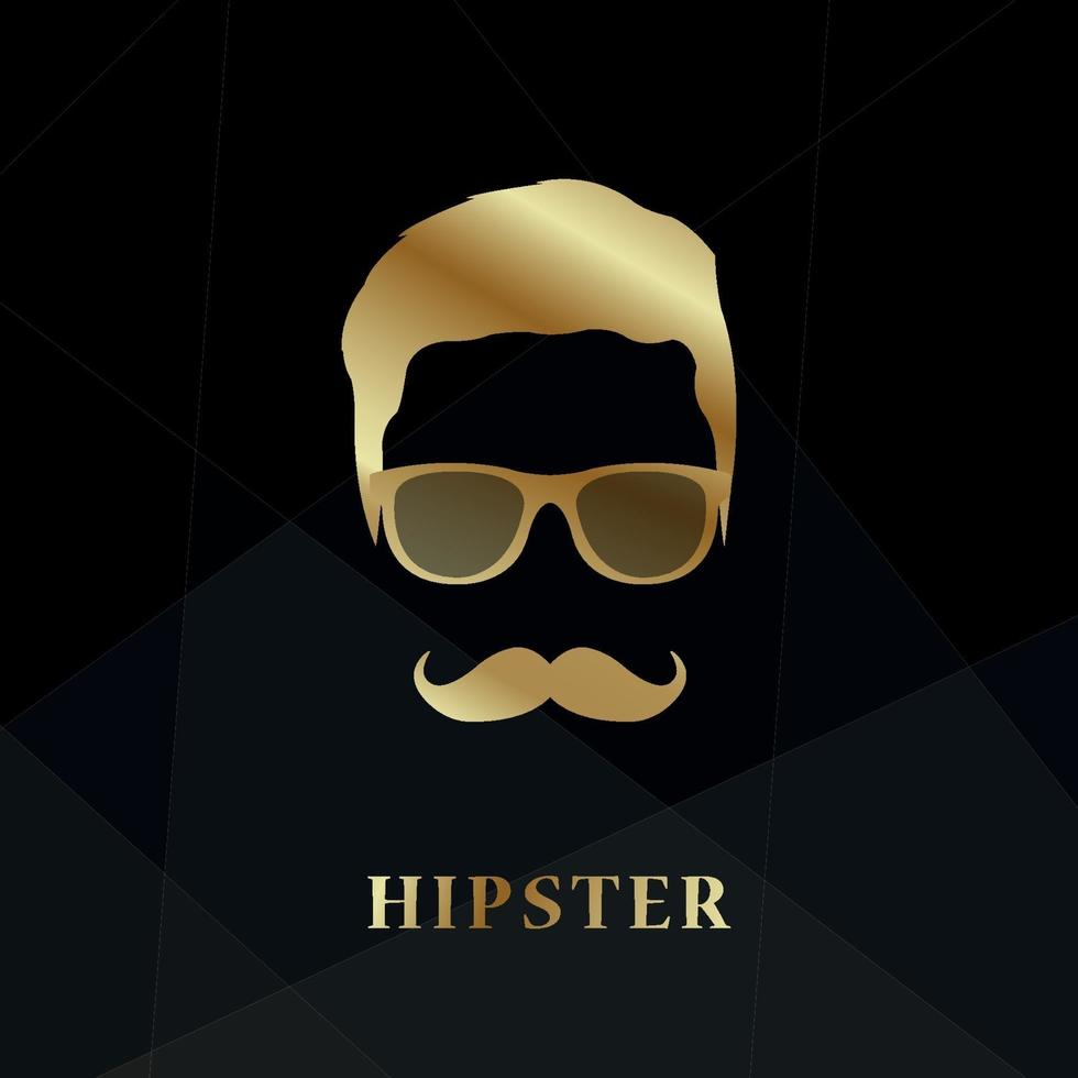 Golden silhouette of hipster face on black background. vector