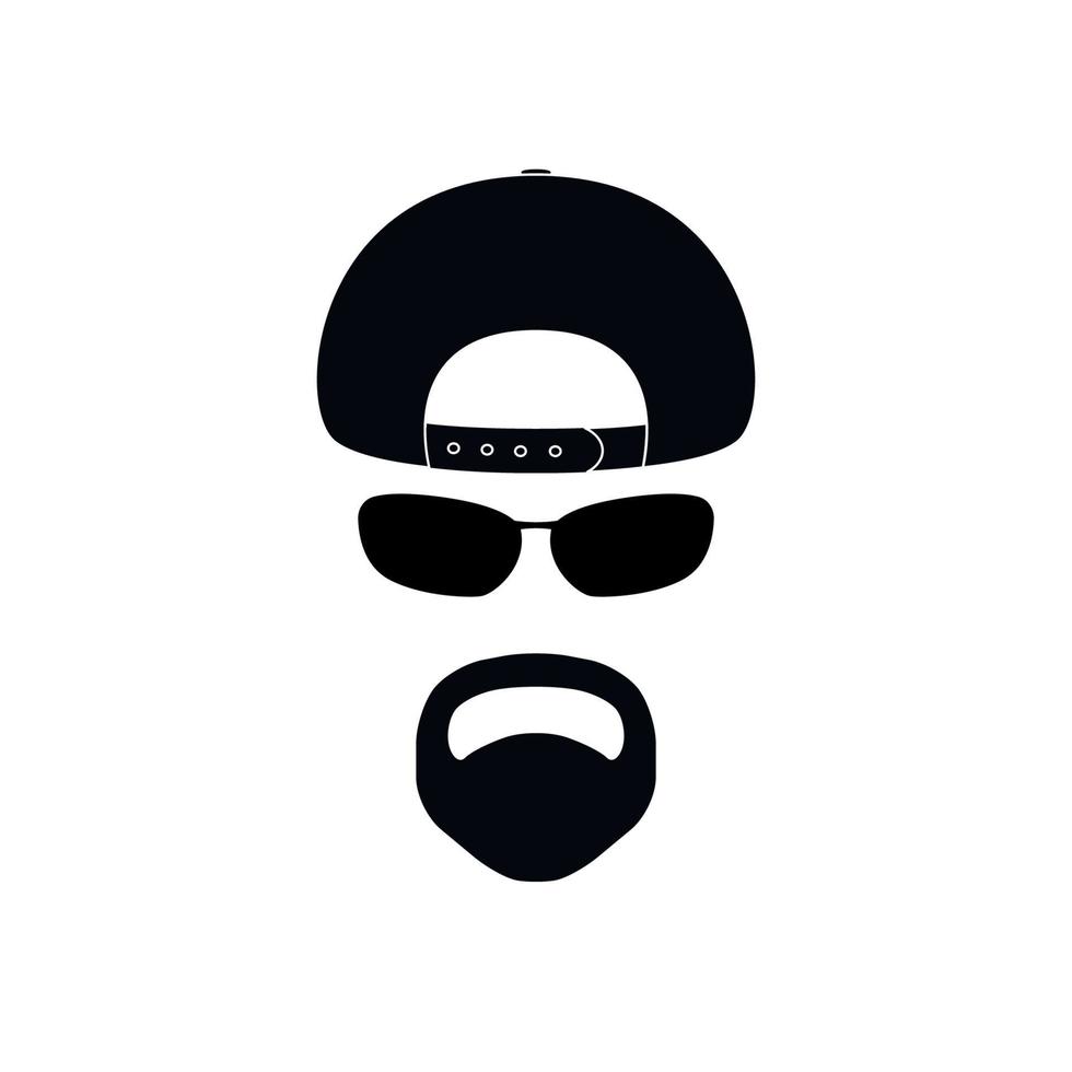 hombre con gorra de béisbol, gafas de sol y perilla. vector