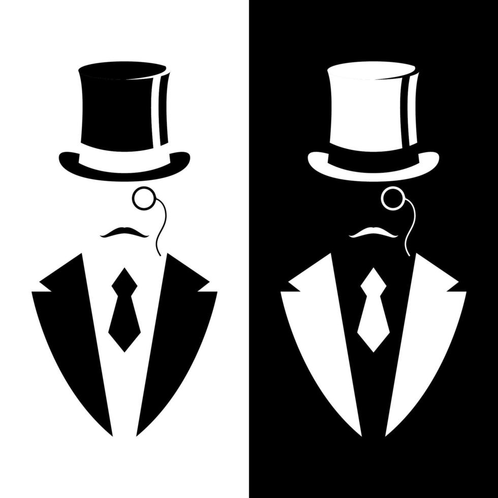 Gentleman in tuxedo and vintage hat. Black and white design. vector