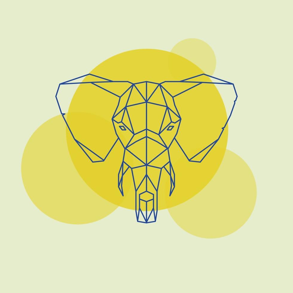 Elephant head geometric lines silhouette isolated on a yellow circle. vector