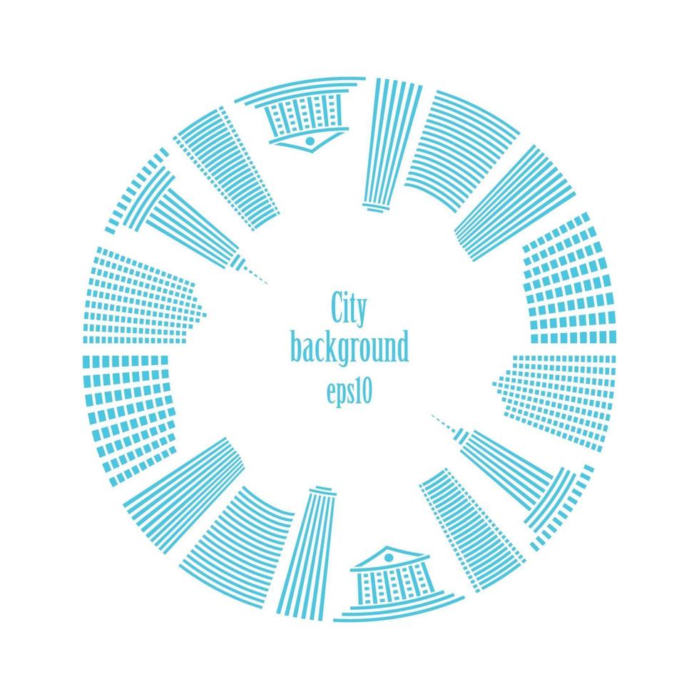 City in circle. Buildings around. vector