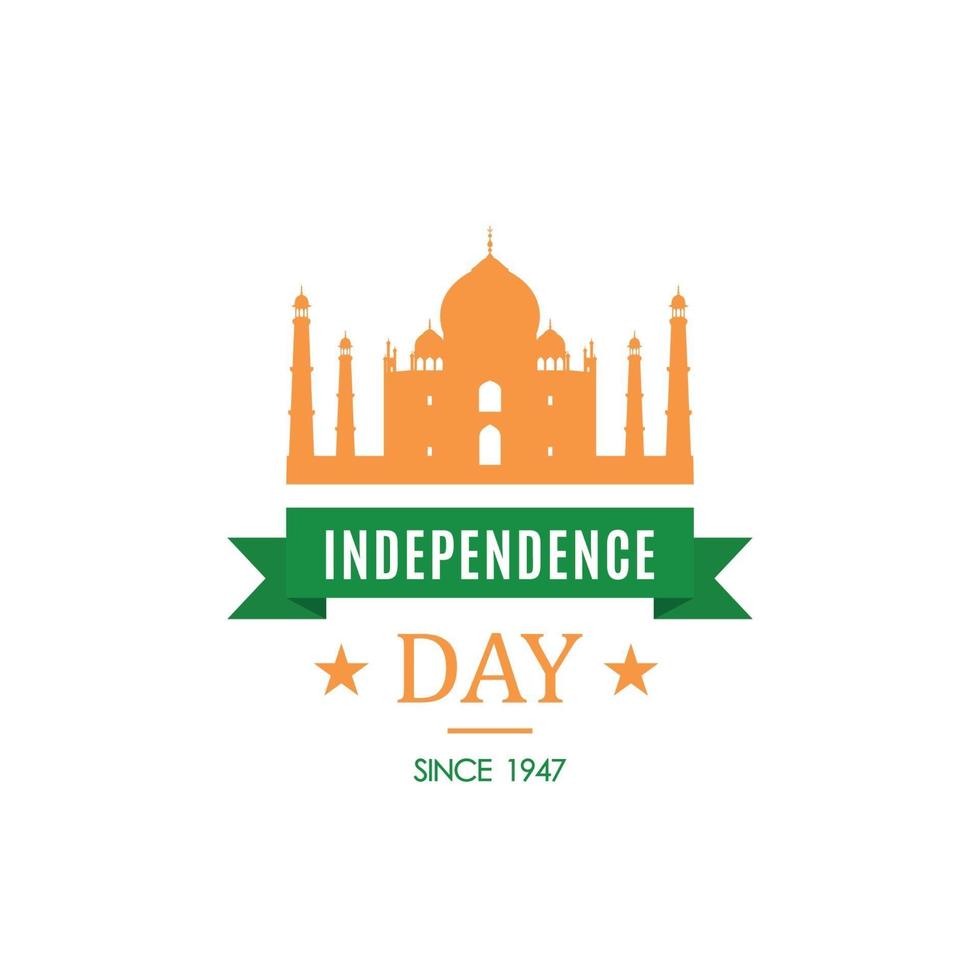 Greeting card with silhouette of Taj Mahal. Independence Day of India,15th August. vector