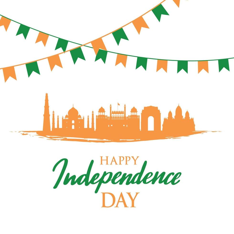 tarjeta de felicitación con hitos indios. día de la independencia de la india, 15 de agosto. paisaje indio. vector