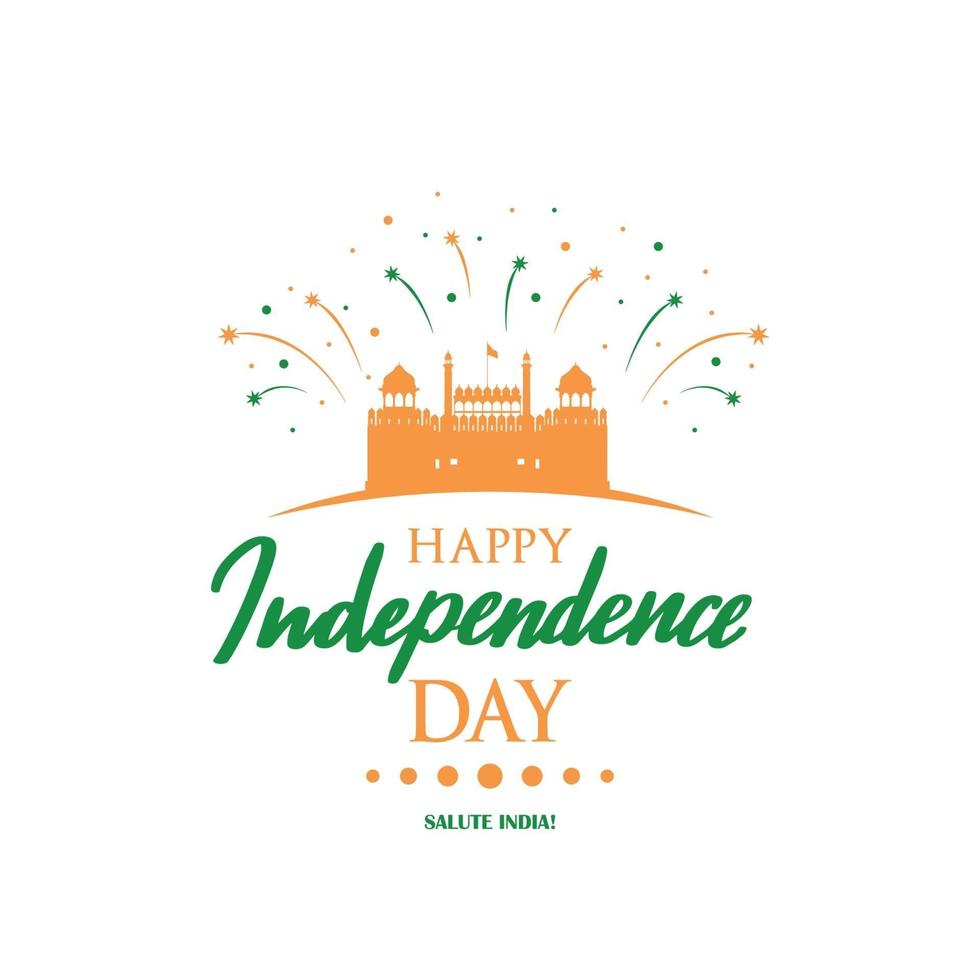 Greeting card with Lal Qila illustration for celebrating Independence Day of India. vector