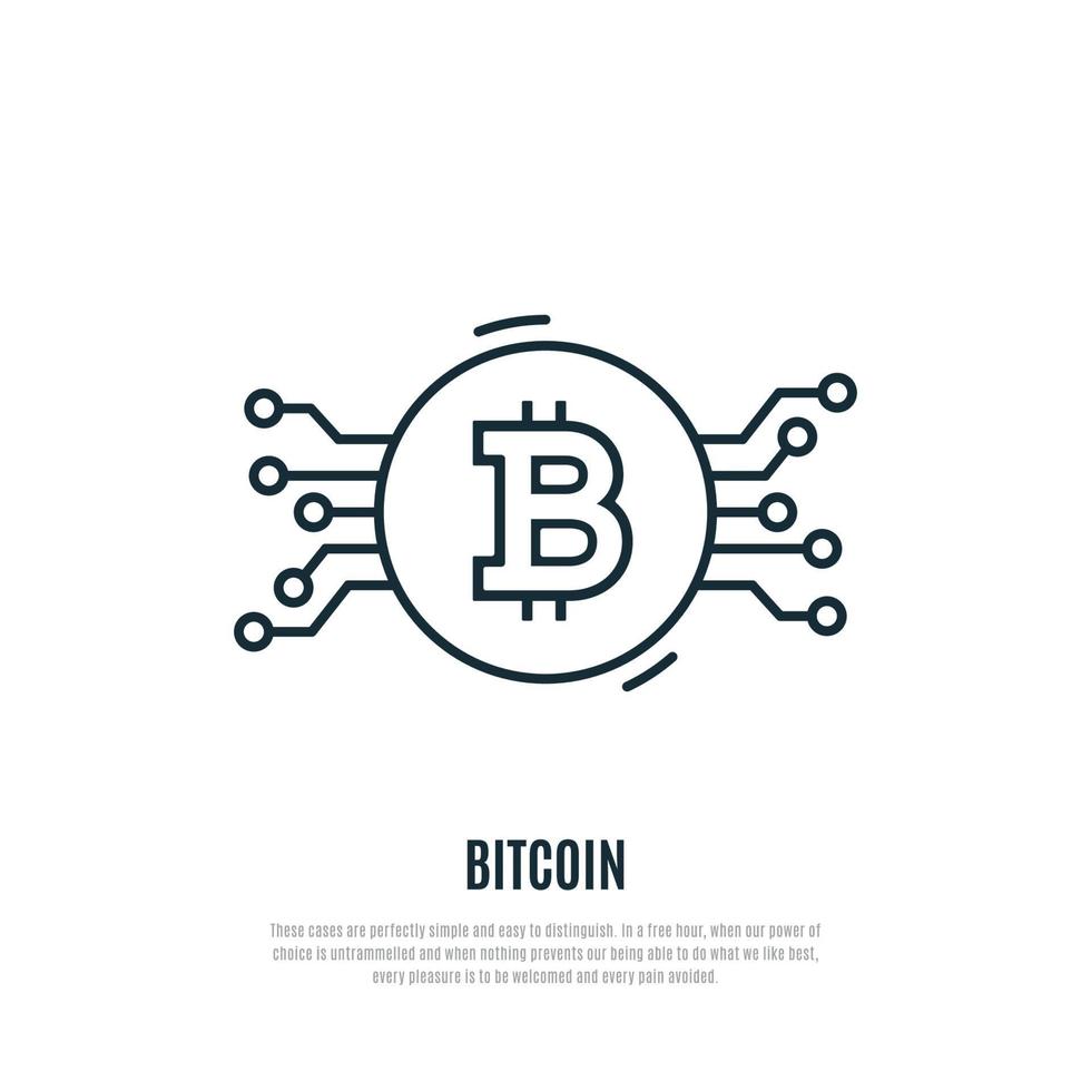 icono de línea de bitcoin. Ilustración de vector de criptomoneda.