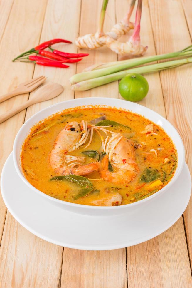 Tom yam kong soup, typical in Thailand photo