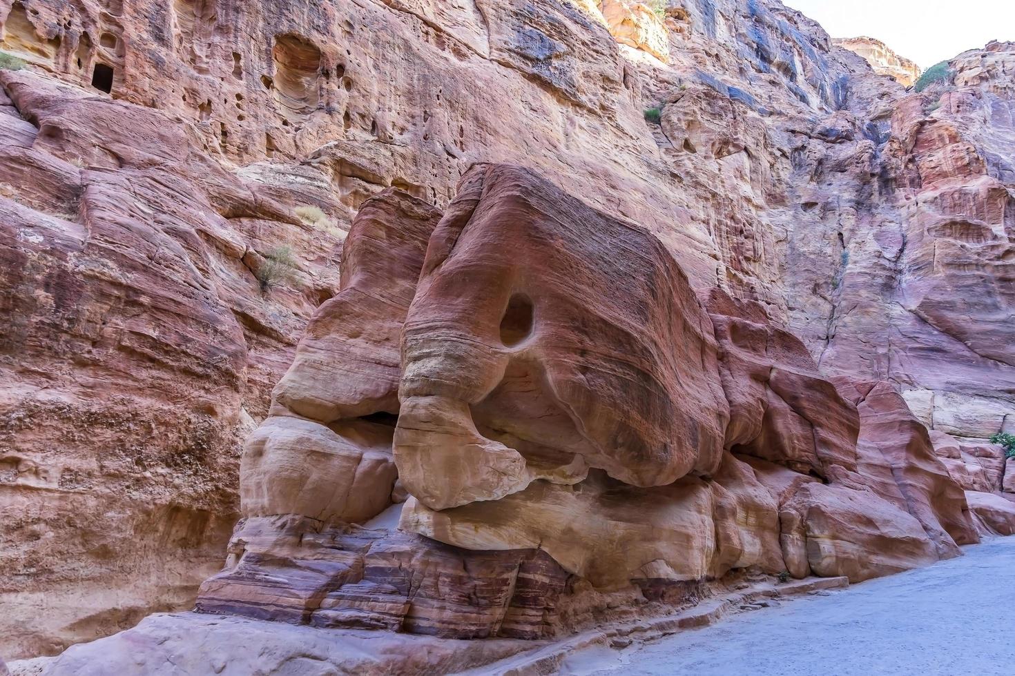 Piedra en forma de elefante en Petra, Jordania foto