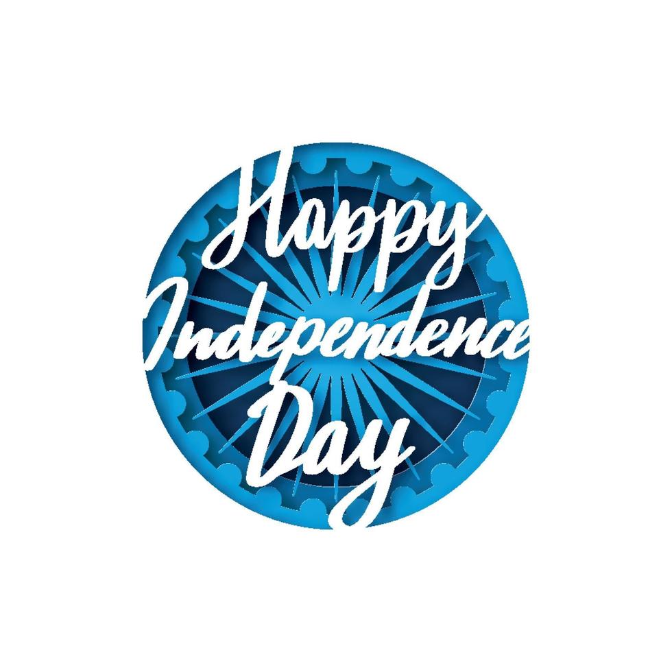 Greeting card with lettering for celebrating Independence Day of India.15th August. Paper cut style. vector