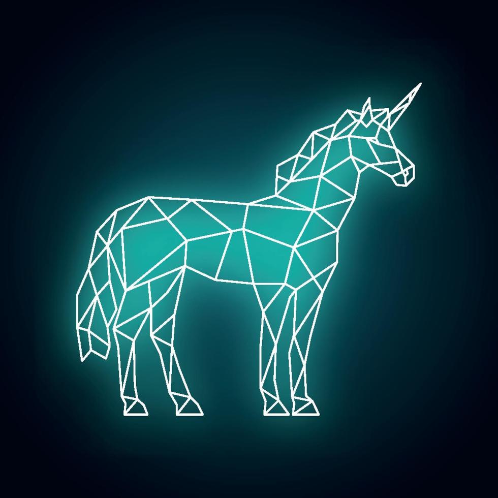 Polygonal Unicorn print. Side view. Glowing Unicorn. vector