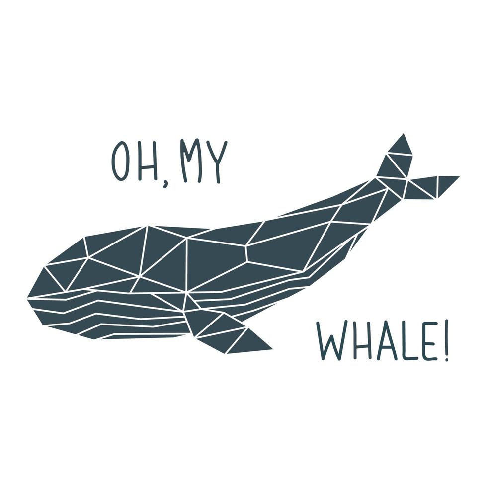 estampado de ballena en estilo poligonal. cartel geométrico de animales marinos. vector