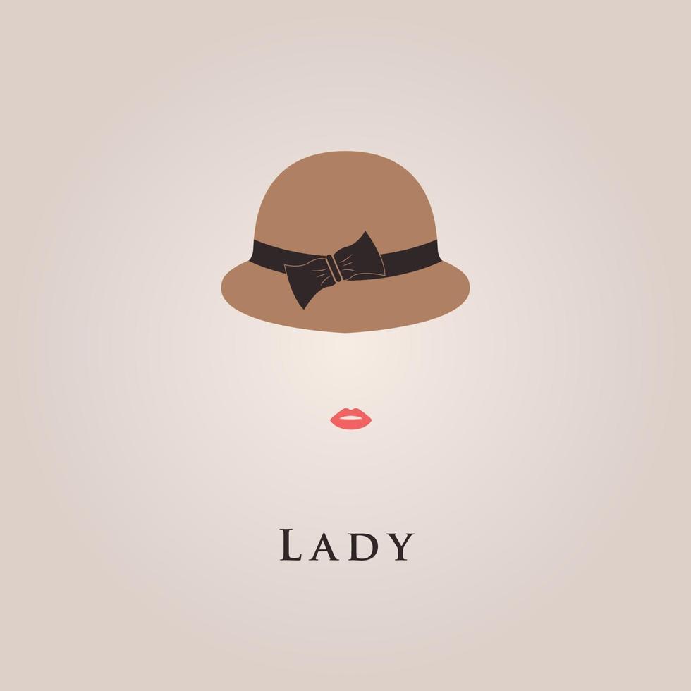 silueta vintage con sombrero de dama y labios. vector