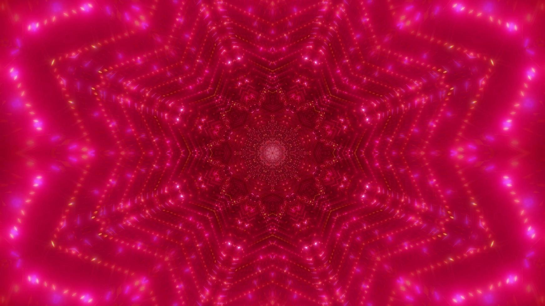 Ilustración 3d de caleidoscopio de formas y luz roja, rosa y blanca para fondo o papel tapiz foto