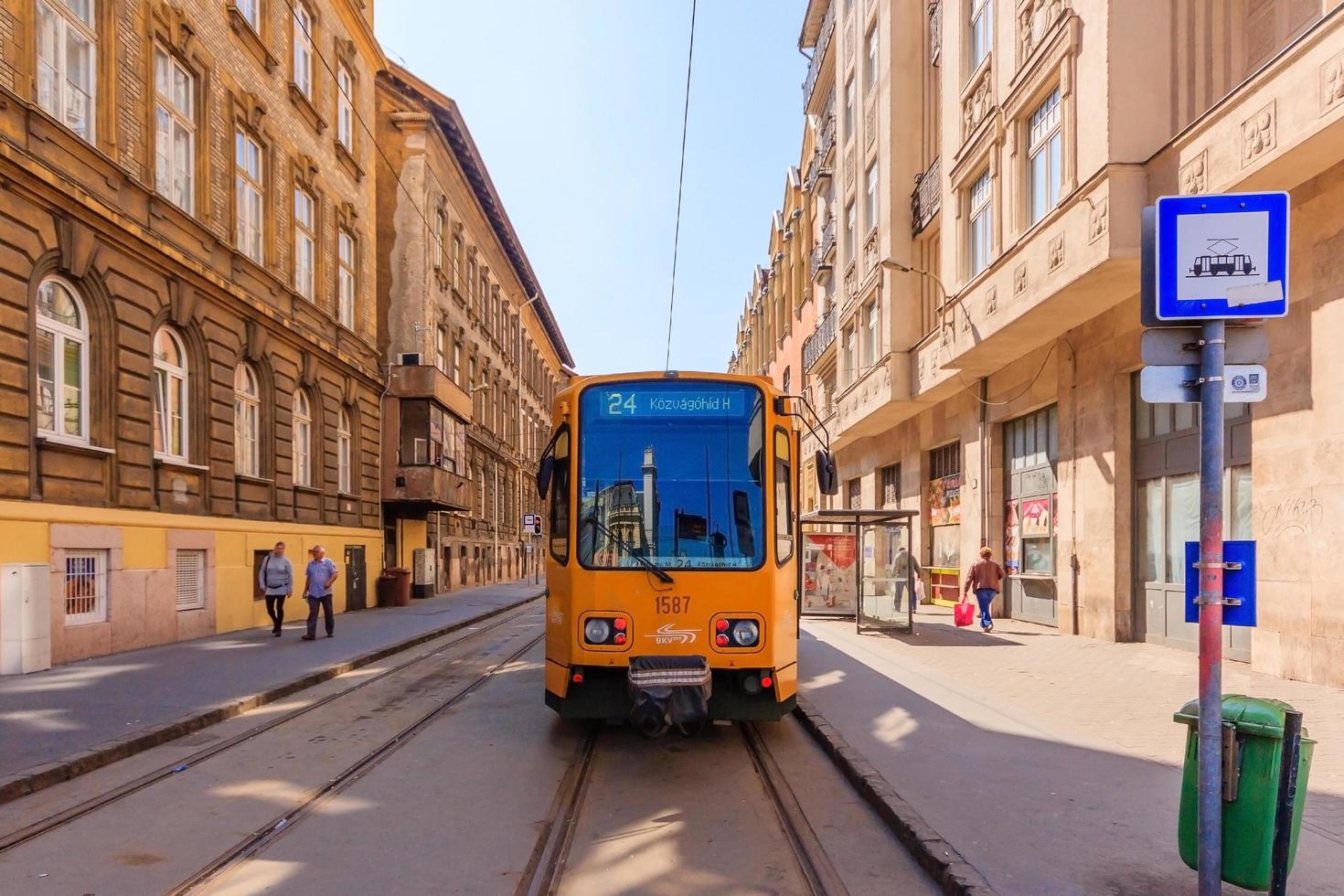 Old Tram in the city center of Budapest, Hungary photo