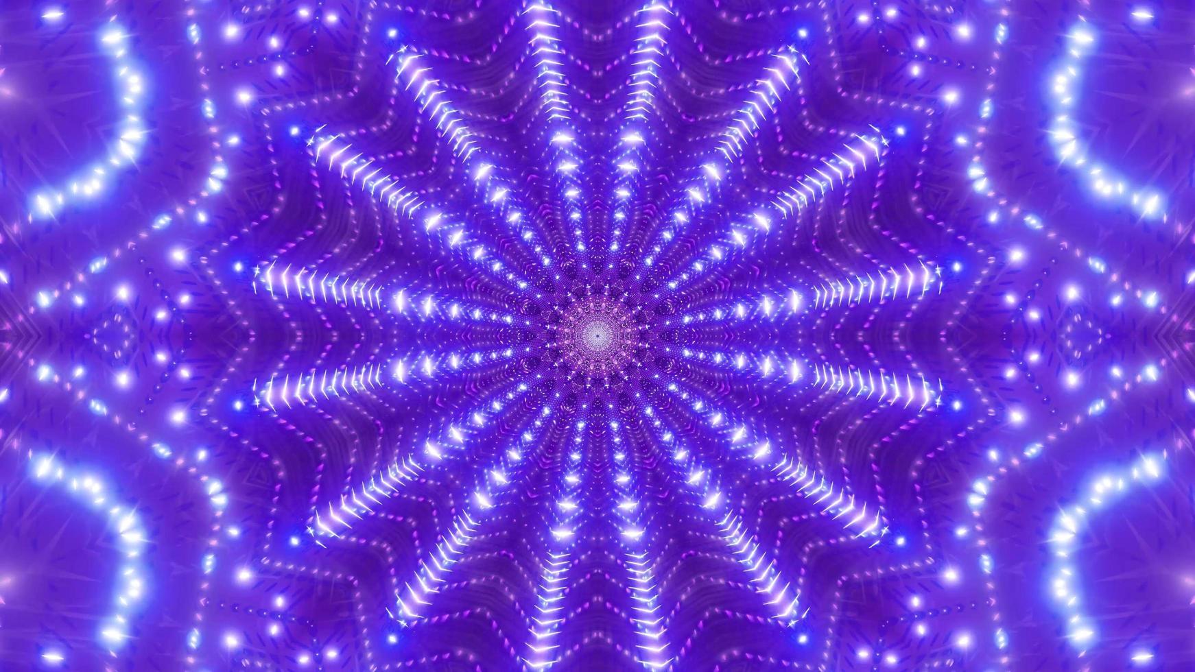 Ilustración 3d de caleidoscopio de formas y luz azul, púrpura y blanca para fondo o papel tapiz foto
