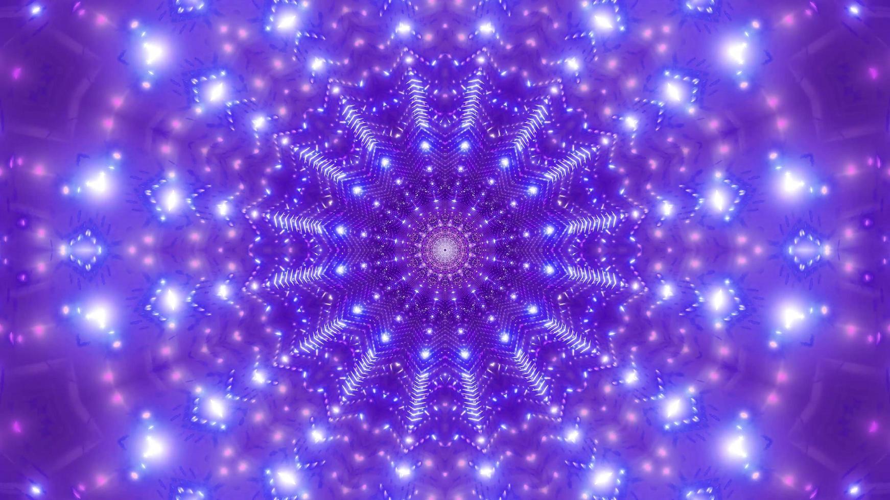 Ilustración 3d de caleidoscopio de formas y luz azul, púrpura y blanca para fondo o papel tapiz foto