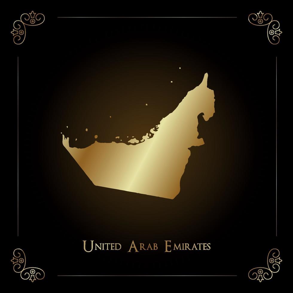 mapa dorado de los emiratos árabes unidos. elemento de diseño de lujo vector
