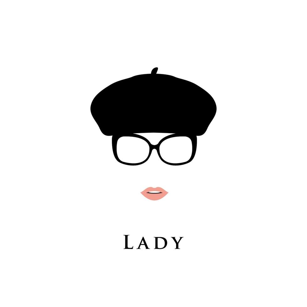 dama de boina y gafas. Ilustración de moda. vector