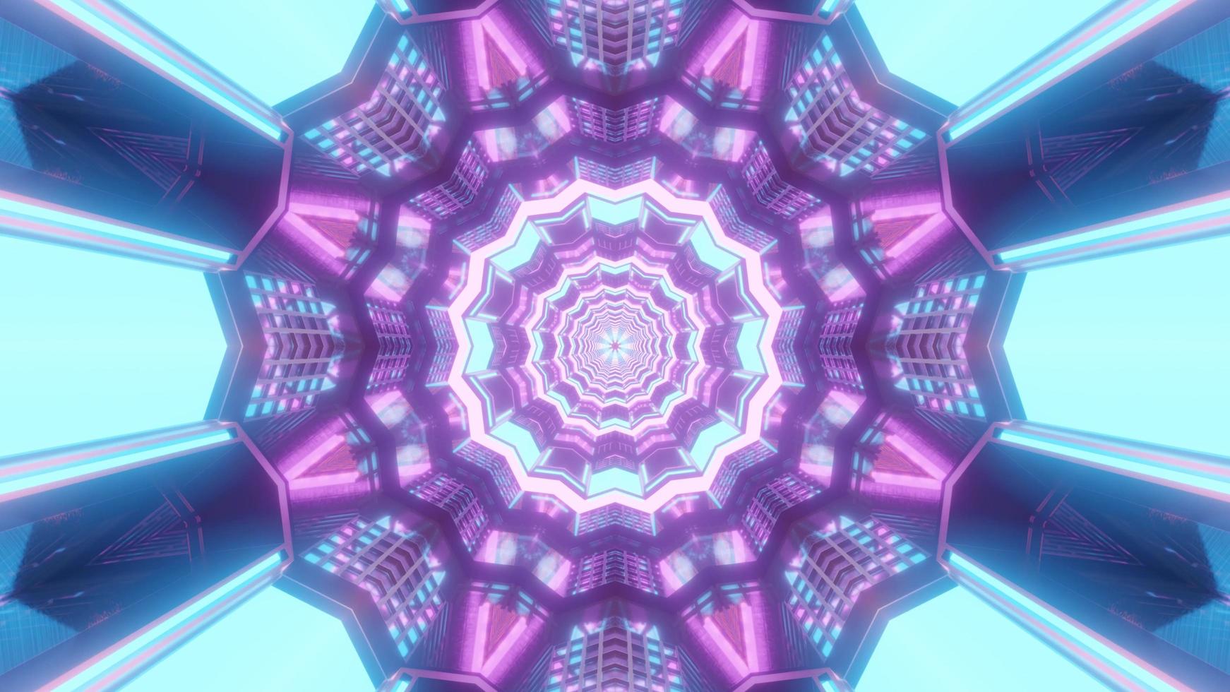 Blue, purple, and white lights and shapes kaleidoscope 3d illustration for background or wallpaper photo